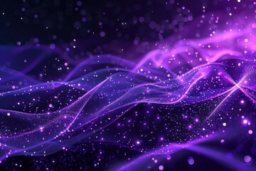 Fototapeta premium Abstract Purple Wavy Background with Glowing Particles