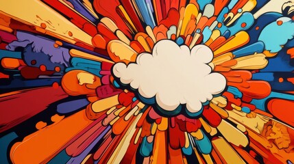 Vibrant explosion of colors with a central white cloud, perfect for creative backgrounds and artistic themes.