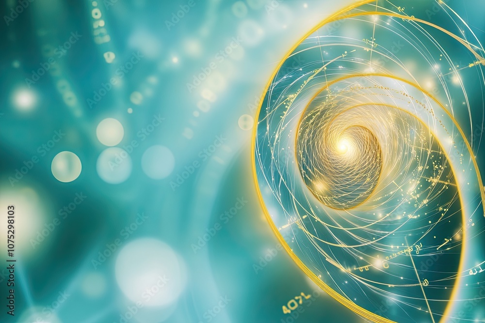 Poster fibonacci spiral formed by natural elements showcasing golden ratio under soft natural light