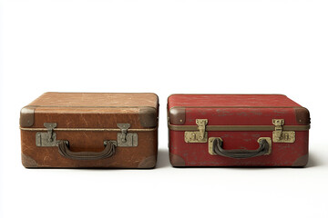 Two vintage suitcases on a white background