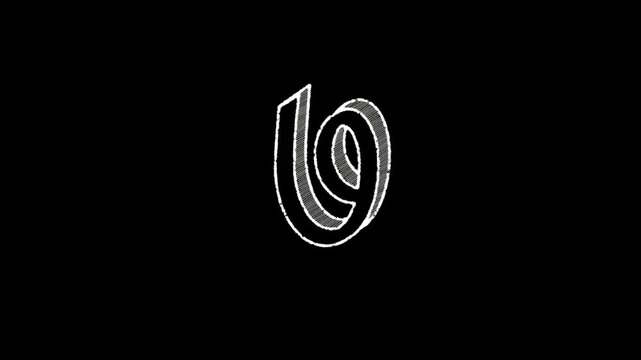 3D animation of white Hindi and Marathi numbers on a black background drawn by hand, in white chalk on a blackboard. Rough dry brush texture. Set of numbers