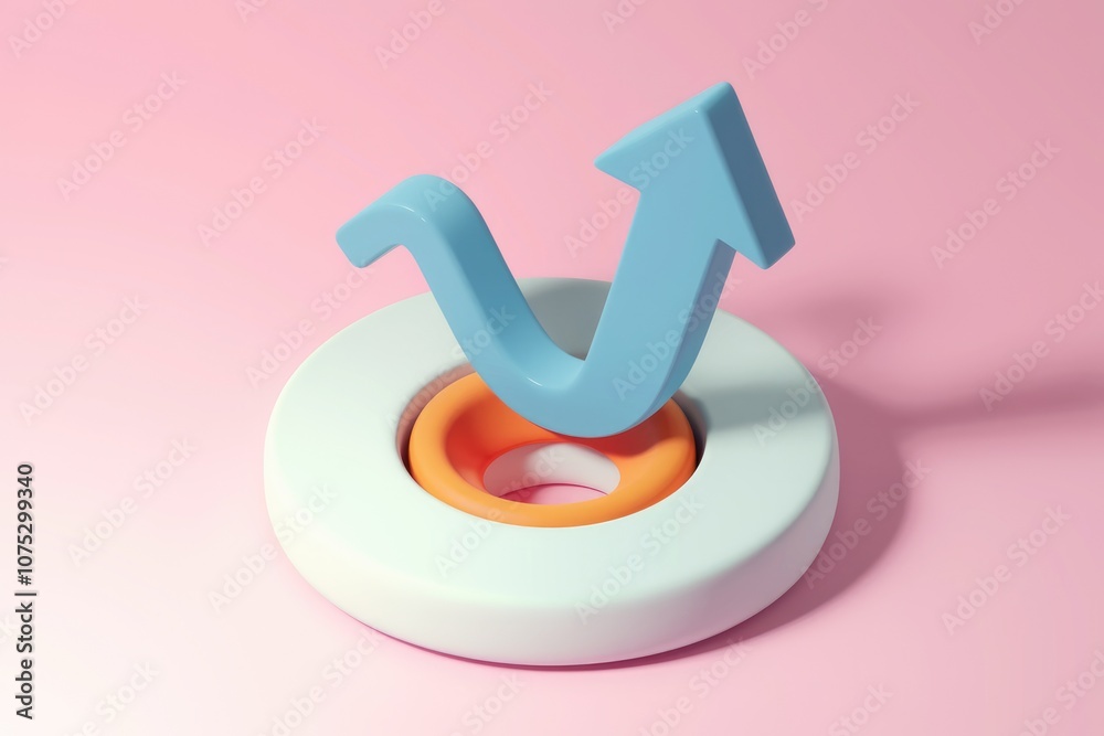 Aufkleber A blue arrow pointing upwards  resting on a circle with a smaller circle inside