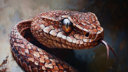 Oil painting of an Asp viper scientifically known as Vipera aspis
