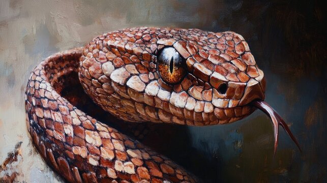 Oil painting of an Asp viper scientifically known as Vipera aspis