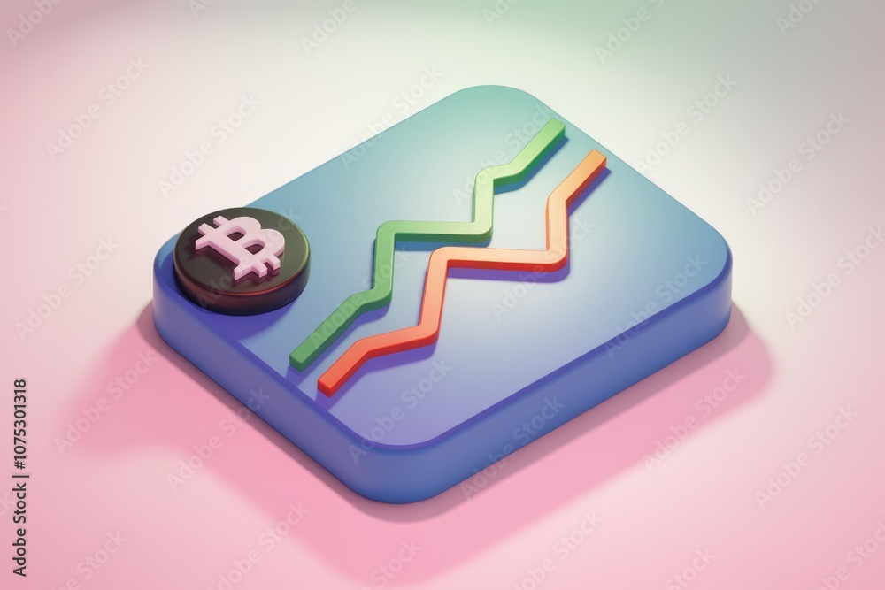 Poster Bitcoin price chart showing upward trend with green and orange lines.