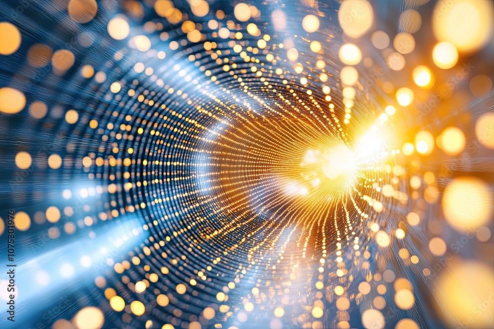Poster Visualizing Quantum Tunneling With Particles Moving Through a Barrier in Cool Toned Light