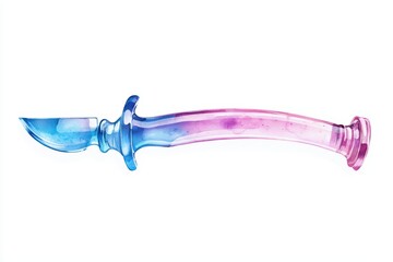 Colorful decorative knife with blue and pink hues on a white isolated background.
