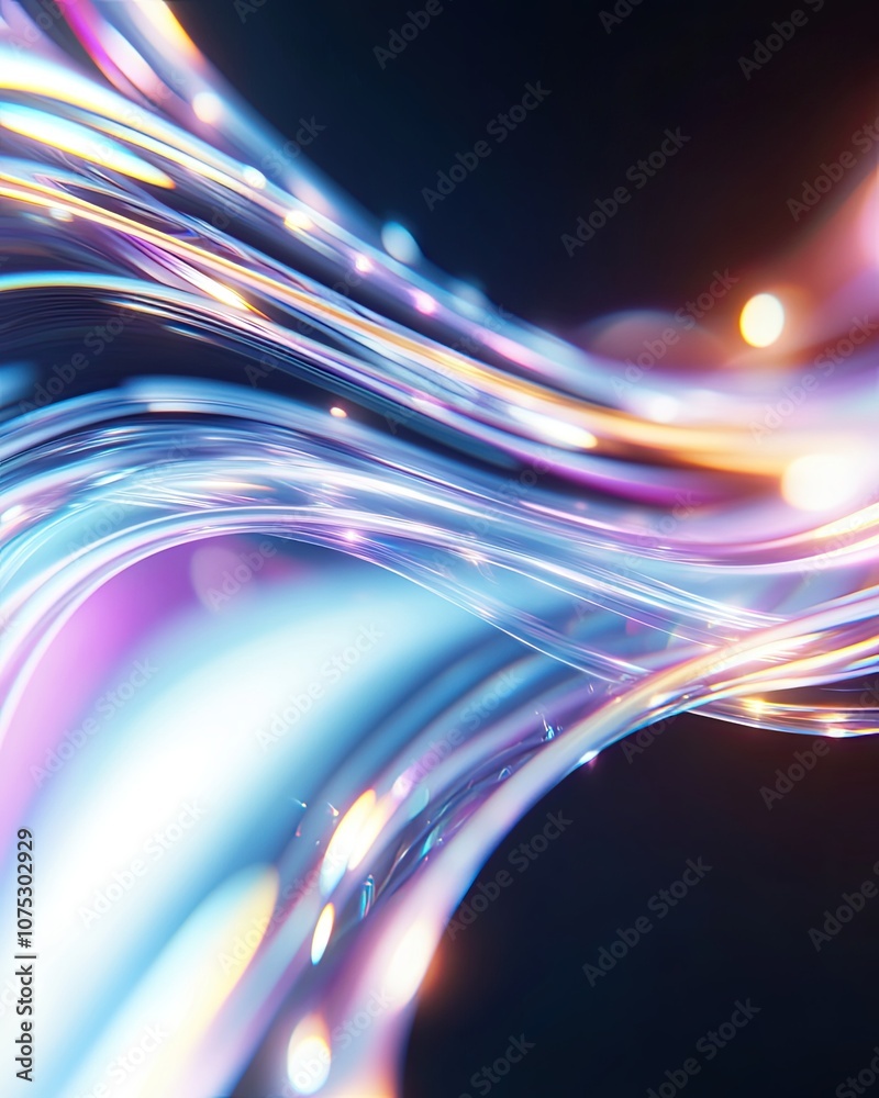 Poster Colorful Soap Bubble Floating in Darkness, Displaying Swirling Rainbow Patterns