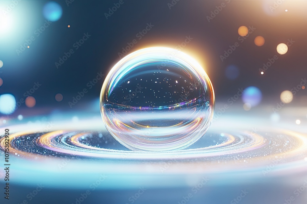 Aufkleber a floating soap bubble with vibrant rainbow colors in a dark background captured in high detail