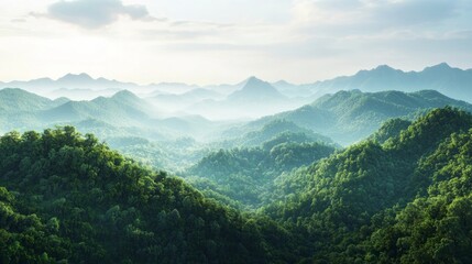 Naklejka premium Spring Mountain Range - Environmental Conservation Awareness 3D Render with Deforestation Impact