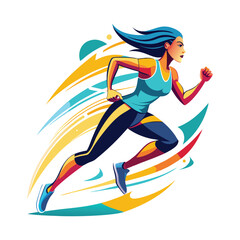 Woman Running Flat Illustration. Fitness Illustration Vector Design