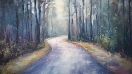 Naklejka premium Oil painting depicting a road leading to a dead end emphasizing a sense of isolation and uncertainty