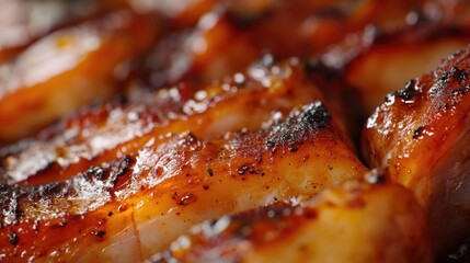 Close up of a piece of meat that is brown and has a lot of seasoning on it. The seasoning is likely a mix of spices and herbs, giving the meat a rich, savory flavor