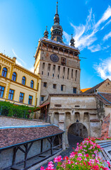 Obraz premium Medieval cityscape architecture in Sighisoara town, historical region of Transylvania, Romania, Europe