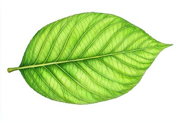 Obraz premium Detailed green leaf illustration, showcasing intricate vein patterns against a white background.