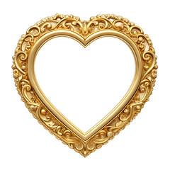 Gold frame in heart shape isolated on transparent background. AI Generative