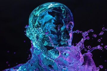 A Human Face Formed From Vibrant Blue and Purple Liquid