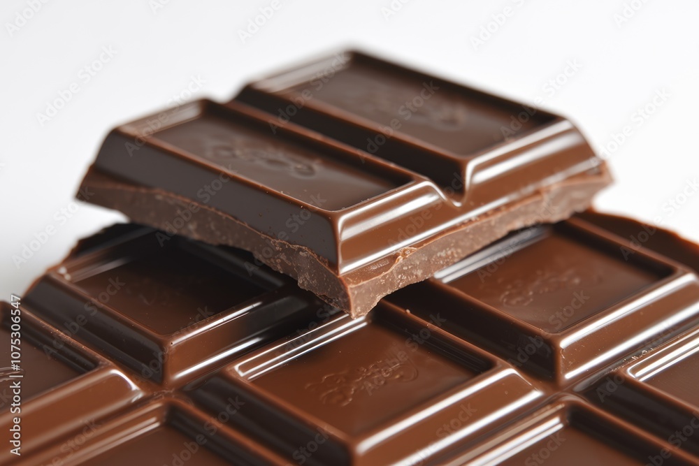 Poster A close up of a broken chocolate bar  showing the rich brown color and smooth texture.