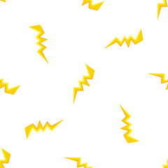 Seamless pattern of yellow lightning bolts striking on a white background, creating a dynamic and energetic design