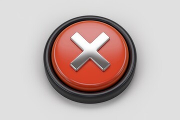 Obraz premium Red button with a silver X on it representing a cancel or no option.