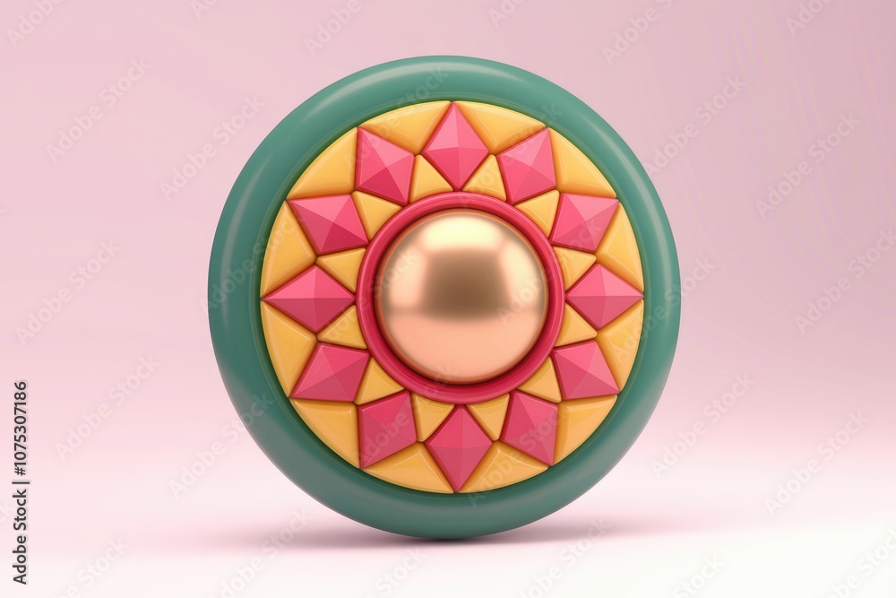 Poster 3D geometric design with a gold sphere in the center.