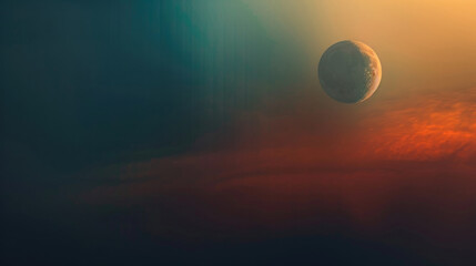 Obraz premium Stunning Celestial View of the Moon Against a Vibrant Sunset Sky with Deep Blue and Orange Hues