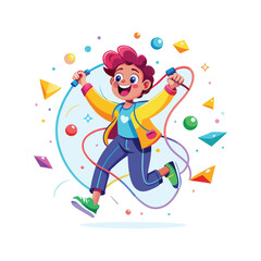 A boy jumping rope with energy and enthusiasm Illustration. Fitness Illustration Vector Design