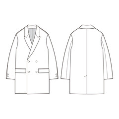 Double-Breasted Coat Front and Back View Template for Fashion Design

