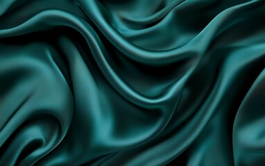 Obraz premium Luxurious Emerald Green Satin Fabric with Elegant Folds and Waves
