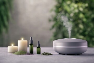 Create a calming atmosphere in a cozy spa-like room with essential oils and soft candlelight