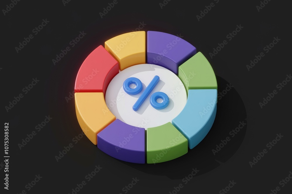 Poster colorful pie chart with a percentage symbol in the center