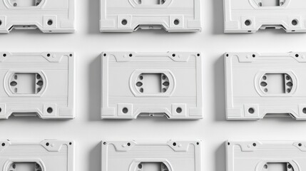 Aesthetic arrangement of vintage cassette tapes in a nostalgic grid pattern, evoking memories of the past.