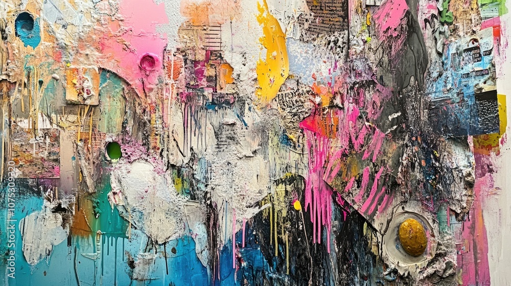 Aufkleber Abstract mixed media artwork combining various textures and colors to create a visually striking composition