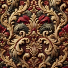 Ornate Baroque Floral Pattern Gold and Red Intricate Design Luxury Background