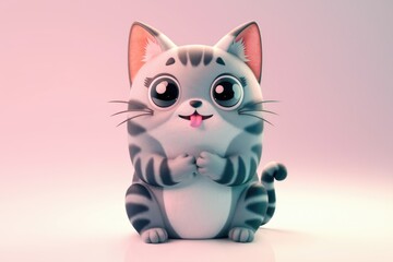 Cute cartoon cat with big eyes and pink tongue sitting on a white background