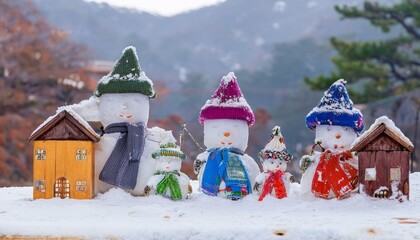 Naklejka premium fairy tale snowman village toy