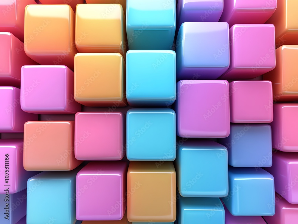 Poster Colorful 3D blocks arranged in a random pattern, with a light, glossy texture.