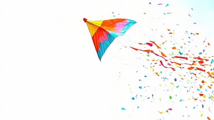 Colorful Kite Soaring Against a Clear Blue Sky, Capturing the Joy of Flight and the Freedom of Outdoor Activities in a Vibrant Atmosphere