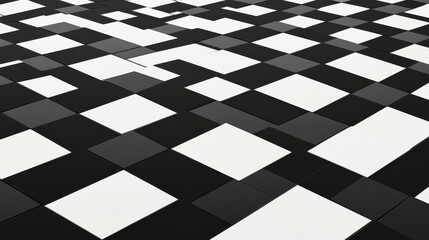 Obraz premium Abstract black and white checkered pattern creating a modern artistic floor design.