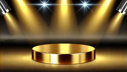 Golden Podium with Spotlights for Award Ceremony Achievement Presentation Background