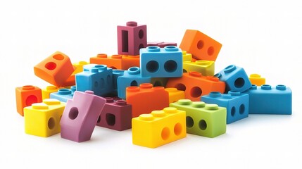 Obraz premium Colorful Building Blocks Isolated on White Background for Creative Play and Educational Activities, Ideal for Children’s Toys and Learning Experiences