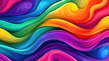 Vibrant, colorful waves create a dynamic abstract background blending various hues and fluid shapes.