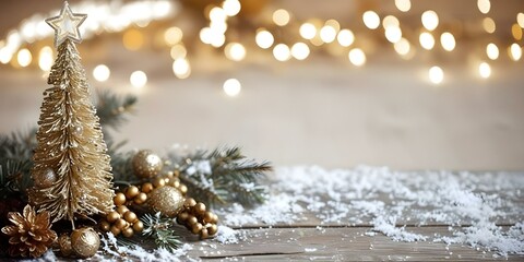 Festive Gold Christmas Display with Pine Branches and Baubles
