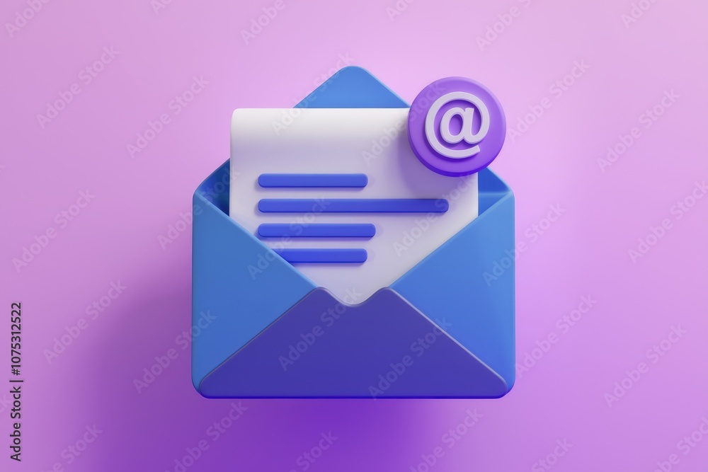 Poster 3d illustration of a blue email envelope with a notification.
