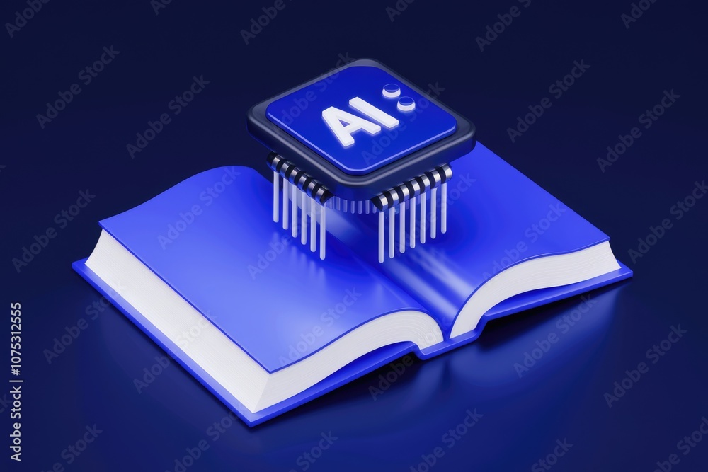 Leinwandbilder ai chip on an open book representing technological advancements in knowledge.