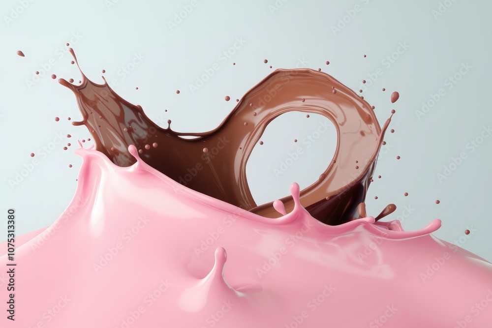 Poster Chocolate and pink liquid splashes collide  creating a visually appealing abstract design.