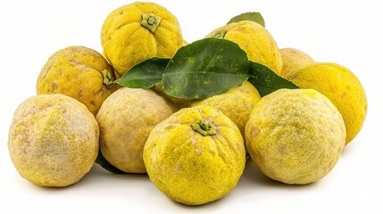 Fresh, Vibrant Lemons Spread Across a Clean, Isolated White Background Perfect for Culinary, Food, or Beverage Projects and Illustrations