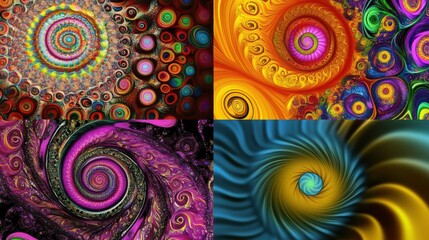 Colorful abstract swirls and spirals in vibrant patterns create a mesmerizing visual experience.