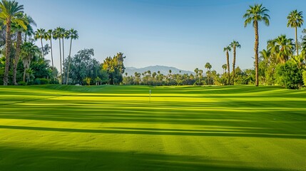 Obraz premium Sunny Golf Course with Lush Green Fairway