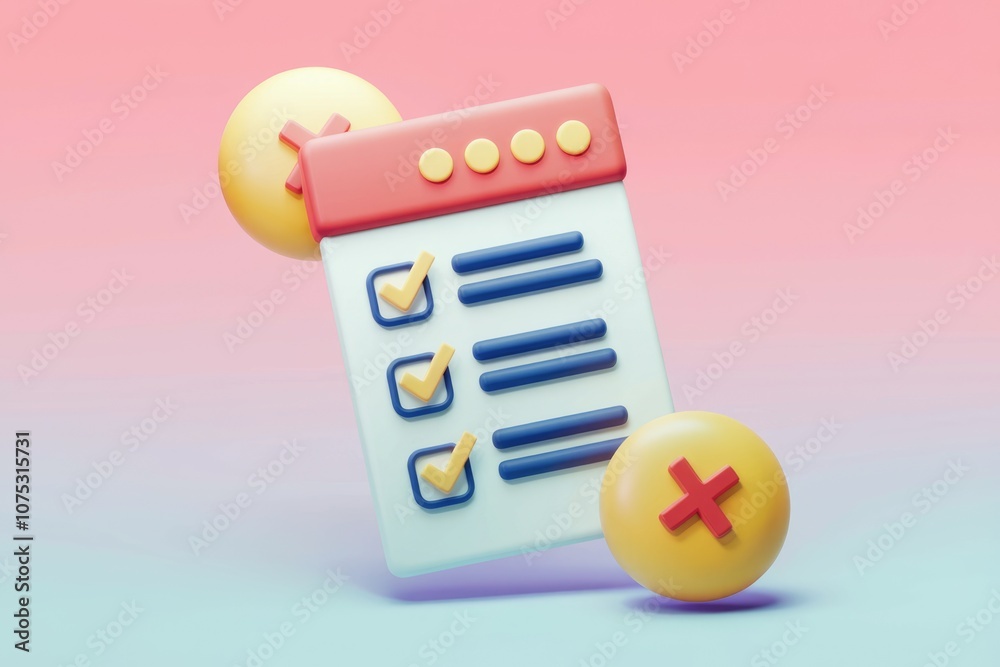 Aufkleber 3D rendered checklist with checkmarks and red cross.